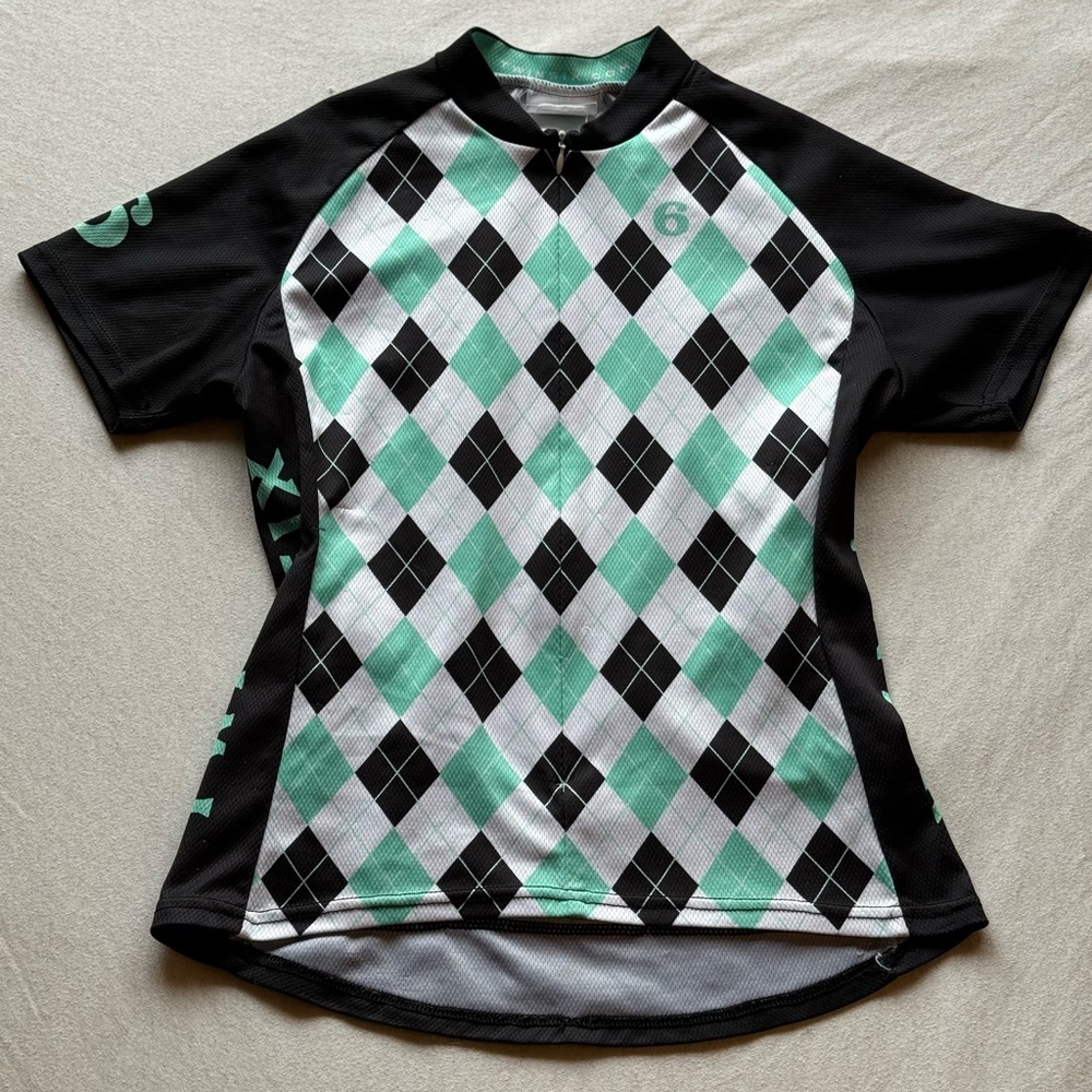 Twin Six Women's‎ Cycling Biking Jersey, Turquoise Argyle, Size S
